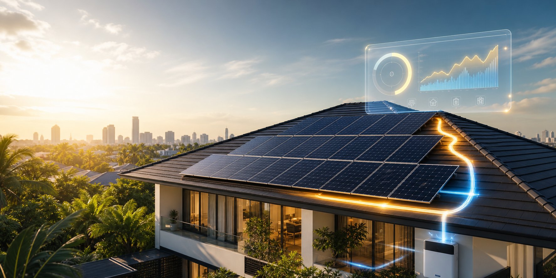 Solar panels on a modern Thai home with smart energy monitoring